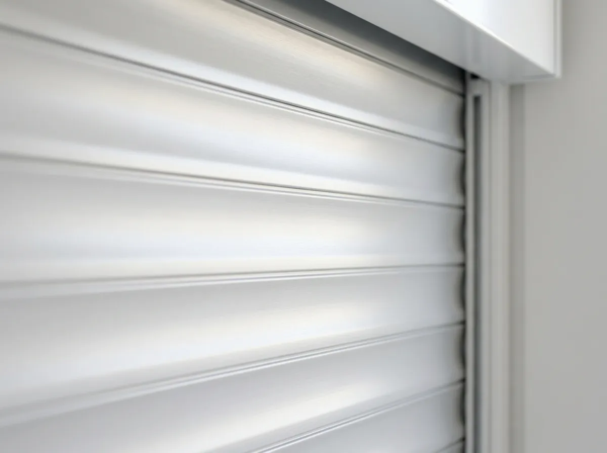 Lames de volet roulant en aluminium laqué blanc, vue rapprochée