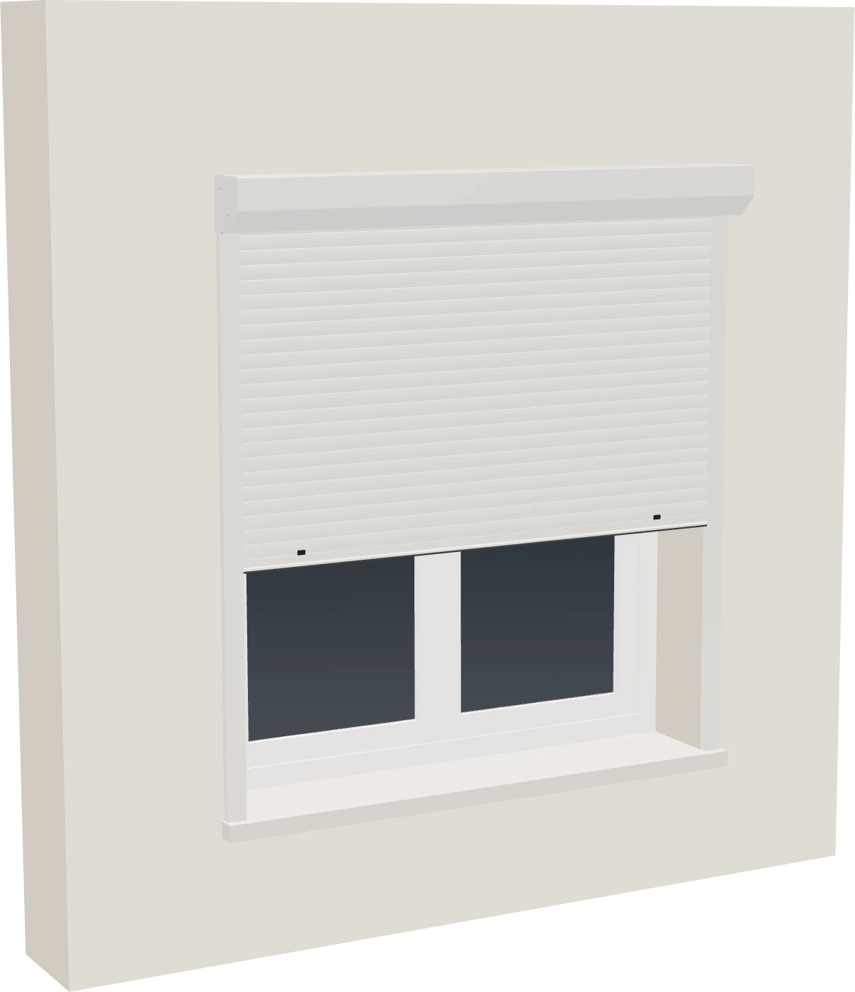 Volet roulant blanc posé sur la façade, rendu 3D